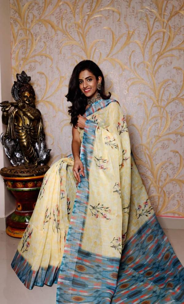 Chanderi Cotton Dual Zari Patta Casual Wear Printed Saree Collection